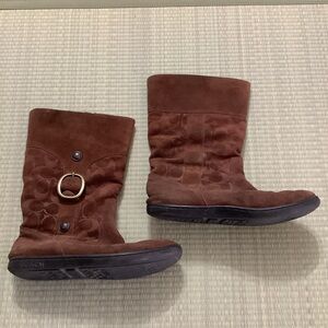 Coach Meyer Boots Womens Size 7.5 B Brown Suede Leather Shearling Pull On
